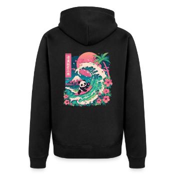 Panda Bear Animal Japanese Surfing Beach Wave - Unisex Premium Organic Zip Hoodie - black - Back - Nico (187cm)
