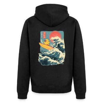 Rubber Duck Animal Japanese Surfing Flower Sunset - Unisex Premium Organic Zip Hoodie - black - Back - Nico (187cm)