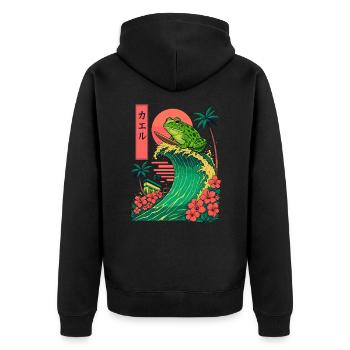 grenouille crapaud animal japonais surf fleur coucher de soleil - Veste à capuche bio Premium Unisexe - noir - Dos - Nico (187cm)