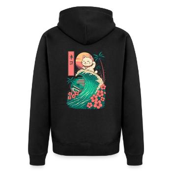 Cat Katze Animal Japanese Surfing Flower Sunset - Unisex Premium Organic Zip Hoodie - black - Back - Nico (187cm)