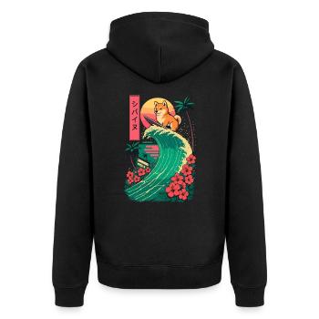 Shiba Inu Dog Animal Japanese Surfing Flower - Unisex Premium Organic Zip Hoodie - black - Back - Nico (187cm)