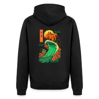 Squirrel Rodent Animal Japanese Surfing Flower - Unisex Premium Organic Zip Hoodie - black - Back - Nico (187cm)