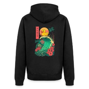 Rubber Duck Animal Japanese Surfing Flower Sunset - Unisex Premium Organic Zip Hoodie - black - Back - Nico (187cm)