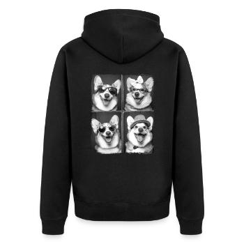 Lustiger Corgi Hund Liebhaber Tier Fotoautomat Selfie - Unisex Premium Bio Zip Hoodie - Schwarz - Hinten - Nico (187cm)
