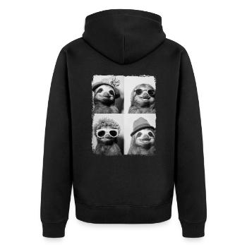 Lustiges süßes Retro-Faultier-Tier-Fotoboot-Selfie - Unisex Premium Bio Zip Hoodie - Schwarz - Hinten - Nico (187cm)