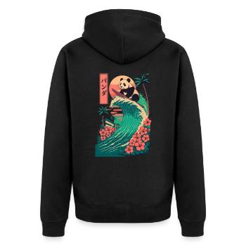 Panda Bear Animal Japanese Surfing Flower Sunset - Unisex Premium Organic Zip Hoodie - black - Back - Nico (187cm)