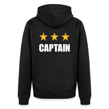Captain (drei Sterne) - Unisex Premium Bio Zip Hoodie - Schwarz - Hinten - Nico (187cm)