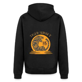 Tiger_Sunset - Unisex Premium Organic Zip Hoodie - black - Back - Nico (187cm)