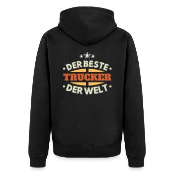Der Beste Trucker der Welt - Unisex Premium Bio Zip Hoodie - Schwarz - Hinten - Nico (187cm)