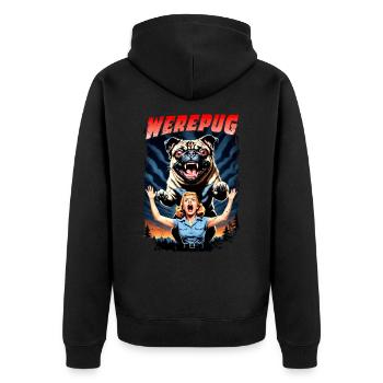 werepug - Unisex Premium Bio Zip Hoodie - Schwarz - Hinten - Nico (187cm)