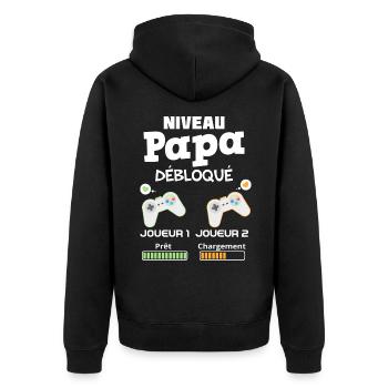 Papa et bébé joueurs de jeux vidéos - Veste à capuche bio Premium Unisexe - noir - Dos - Nico (187cm)