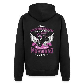 Prinzessinnen Motorrad Bikerin - Unisex Premium Bio Zip Hoodie - Schwarz - Hinten - Nico (187cm)