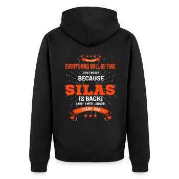 Silas is back T-shirt - Unisex Premium Organic Zip Hoodie - black - Back - Nico (187cm)