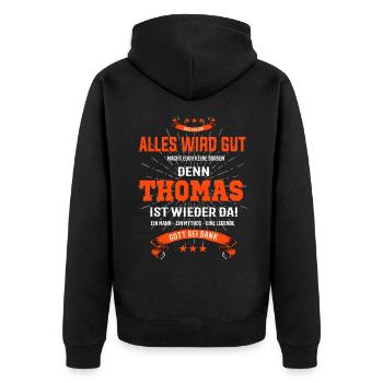 Thomas T-Shirt - Alles wird gut! - Unisex Premium Bio Zip Hoodie - Schwarz - Hinten - Nico (187cm)