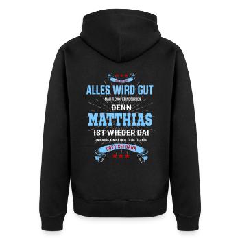MatthiasT-Shirt - alles wird gut - Unisex Premium Bio Zip Hoodie - Schwarz - Hinten - Nico (187cm)