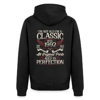 1992 Anniversaire Vintage Vintage Cadeau - Veste à capuche bio Premium Unisexe - noir - Dos - Nico (187cm)