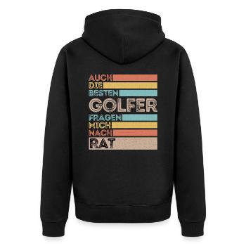 Auch die Besten Golfer fragen mich nach Rat - Unisex Premium Bio Zip Hoodie - Schwarz - Hinten - Nico (187cm)
