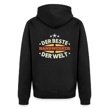 Der Beste Handwerker der Welt - Unisex Premium Bio Zip Hoodie - Schwarz - Hinten - Nico (187cm)