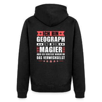 Ich bin Geograph und kein Magier - Unisex Premium Bio Zip Hoodie - Schwarz - Hinten - Nico (187cm)