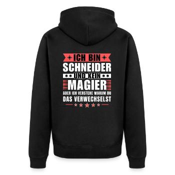 Ich bin Schneider und kein Magier - Unisex Premium Bio Zip Hoodie - Schwarz - Hinten - Nico (187cm)