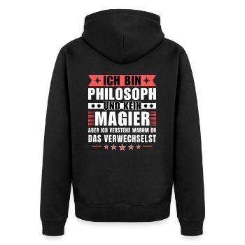 Ich bin Philosoph und kein Magier - Unisex Premium Bio Zip Hoodie - Schwarz - Hinten - Nico (187cm)