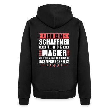 Ich bin Schaffner und kein Magier - Unisex Premium Bio Zip Hoodie - Schwarz - Hinten - Nico (187cm)