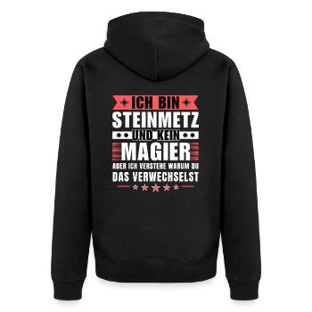 Ich bin Steinmetz und kein Magier - Unisex Premium Bio Zip Hoodie - Schwarz - Hinten - Nico (187cm)