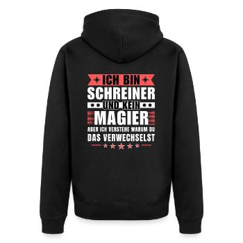 Ich bin Schreiner und kein Magier - Unisex Premium Bio Zip Hoodie - Schwarz - Hinten - Nico (187cm)
