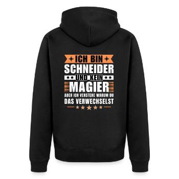Ich bin Schneider und kein Magier - Unisex Premium Bio Zip Hoodie - Schwarz - Hinten - Nico (187cm)