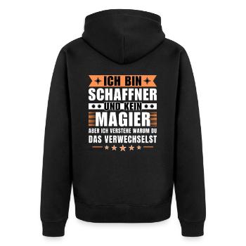 Ich bin Schaffner und kein Magier - Unisex Premium Bio Zip Hoodie - Schwarz - Hinten - Nico (187cm)