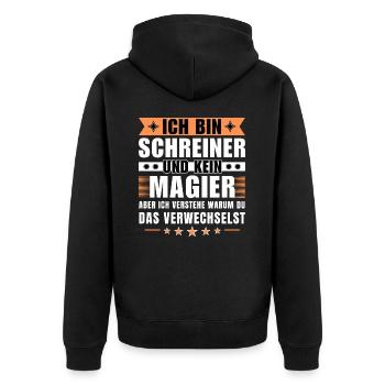 Ich bin Schreiner und kein Magier - Unisex Premium Bio Zip Hoodie - Schwarz - Hinten - Nico (187cm)