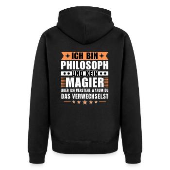 Ich bin Philosoph und kein Magier - Unisex Premium Bio Zip Hoodie - Schwarz - Hinten - Nico (187cm)
