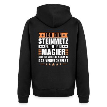 Ich bin Steinmetz und kein Magier - Unisex Premium Bio Zip Hoodie - Schwarz - Hinten - Nico (187cm)