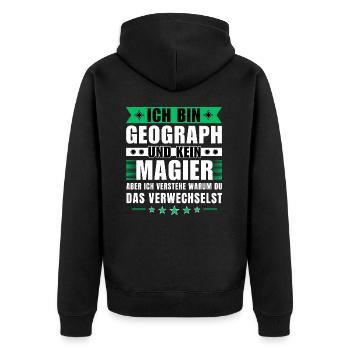 Ich bin Geograph und kein Magier - Unisex Premium Bio Zip Hoodie - Schwarz - Hinten - Nico (187cm)