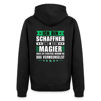 Ich bin Schaffner und kein Magier - Unisex Premium Bio Zip Hoodie - Schwarz - Hinten - Nico (187cm)