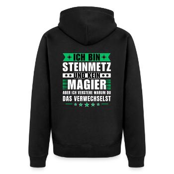 Ich bin Steinmetz und kein Magier - Unisex Premium Bio Zip Hoodie - Schwarz - Hinten - Nico (187cm)