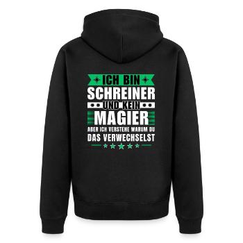 Ich bin Schreiner und kein Magier - Unisex Premium Bio Zip Hoodie - Schwarz - Hinten - Nico (187cm)