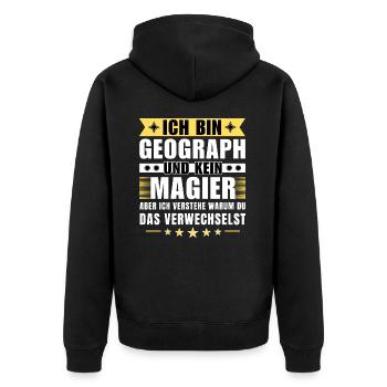 Ich bin Geograph und kein Magier - Unisex Premium Bio Zip Hoodie - Schwarz - Hinten - Nico (187cm)