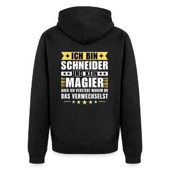 Ich bin Schneider und kein Magier - Unisex Premium Bio Zip Hoodie - Schwarz - Hinten - Nico (187cm)