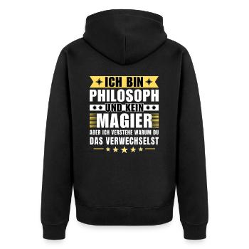 Ich bin Philosoph und kein Magier - Unisex Premium Bio Zip Hoodie - Schwarz - Hinten - Nico (187cm)