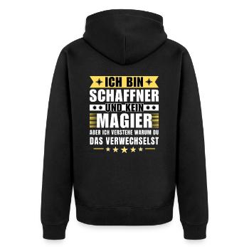 Ich bin Schaffner und kein Magier - Unisex Premium Bio Zip Hoodie - Schwarz - Hinten - Nico (187cm)
