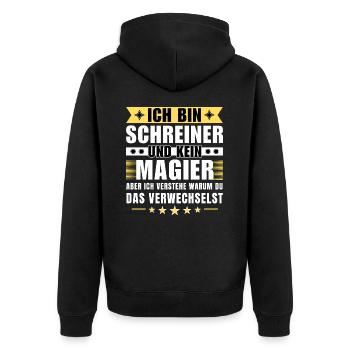 Ich bin Schreiner und kein Magier - Unisex Premium Bio Zip Hoodie - Schwarz - Hinten - Nico (187cm)