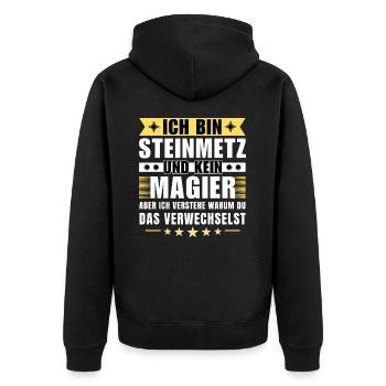 Ich bin Steinmetz und kein Magier - Unisex Premium Bio Zip Hoodie - Schwarz - Hinten - Nico (187cm)