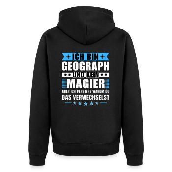 Ich bin Geograph und kein Magier - Unisex Premium Bio Zip Hoodie - Schwarz - Hinten - Nico (187cm)