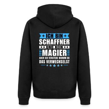 Ich bin Schaffner und kein Magier - Unisex Premium Bio Zip Hoodie - Schwarz - Hinten - Nico (187cm)