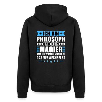 Ich bin Philosoph und kein Magier - Unisex Premium Bio Zip Hoodie - Schwarz - Hinten - Nico (187cm)