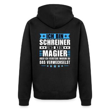 Ich bin Schreiner und kein Magier - Unisex Premium Bio Zip Hoodie - Schwarz - Hinten - Nico (187cm)