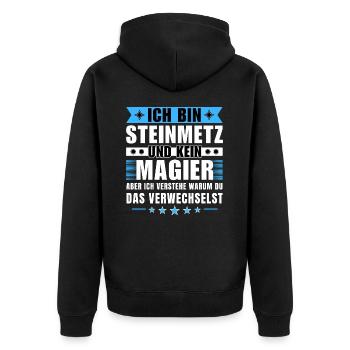 Ich bin Steinmetz und kein Magier - Unisex Premium Bio Zip Hoodie - Schwarz - Hinten - Nico (187cm)