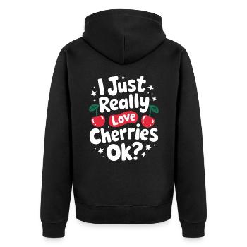 Kirsche Kirschen Früchte Essen - Unisex Premium Bio Zip Hoodie - Schwarz - Hinten - Nico (187cm)