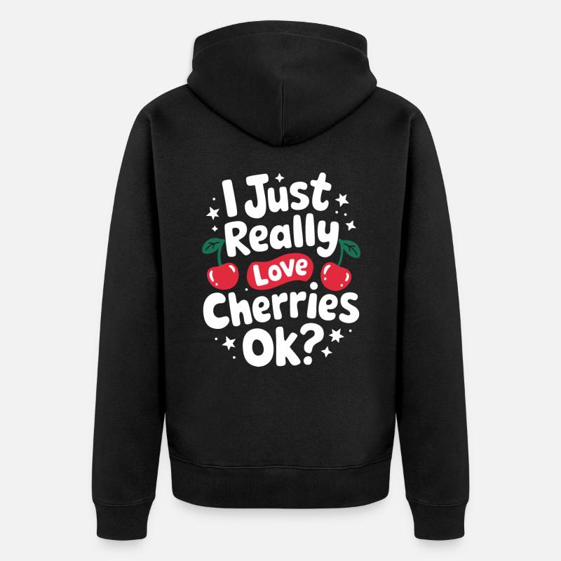 Kirsche Kirschen Früchte Essen - Unisex Premium Bio Zip Hoodie - Schwarz